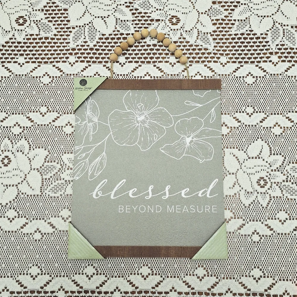 NEW Sage Green Blessed Beyond Measure Sign Willow Spring Hanging Wall Plaque